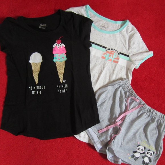 Lot 3 pc. JUSTICE Girl's Clothing - 2 Tee Tops - 1 Shorts Size 12 - Picture 1 of 10